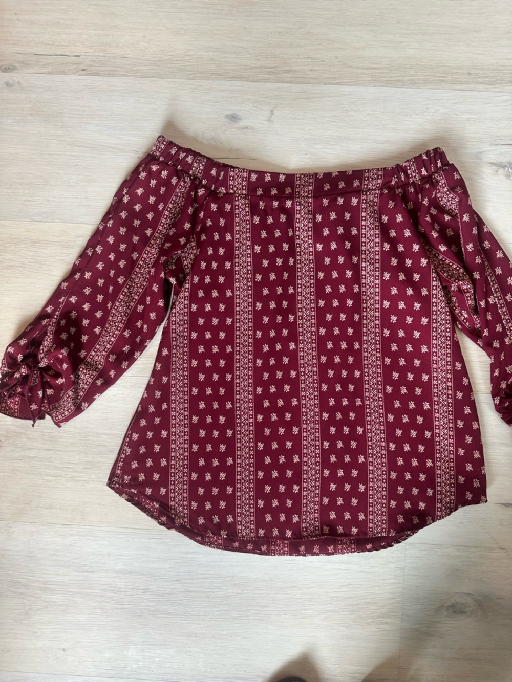 Renee C. Burgundy Printed Off-Shoulder Long Sleeve Top